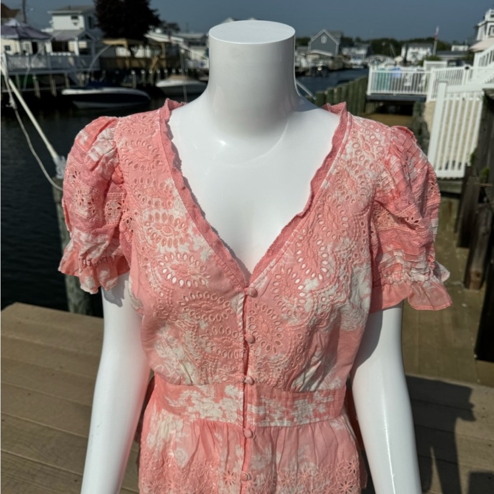 LoveShackFancy Pink and White Blouse with Delicate Floral Patterns